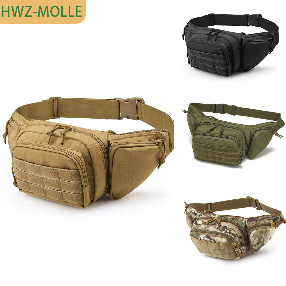 Edc Concealed Carry Fanny Pack - タクティカルモールファニーパックウエストバッグ、アウトドアハンティング、キャンプ、ハイキング、EDC用の隠し携行ホルスター、ナイロン製ミリタリーバムバッグ（Mサイズ）