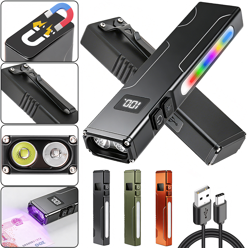 Edc Carry Pen - 多機能EDCワークライト磁気UVライトRGBサイドライトペンクリップ防水トーチ、アウトドア、日常持ち運び、キャンプ、ハイキング用