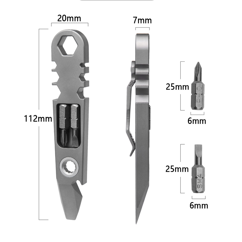 Titanium Pry Bar - 屋外用ポータブルEDC多機能チタン合金プライバー、クイックラチェットドライバー、修理ツール、栓抜き、釘抜き
