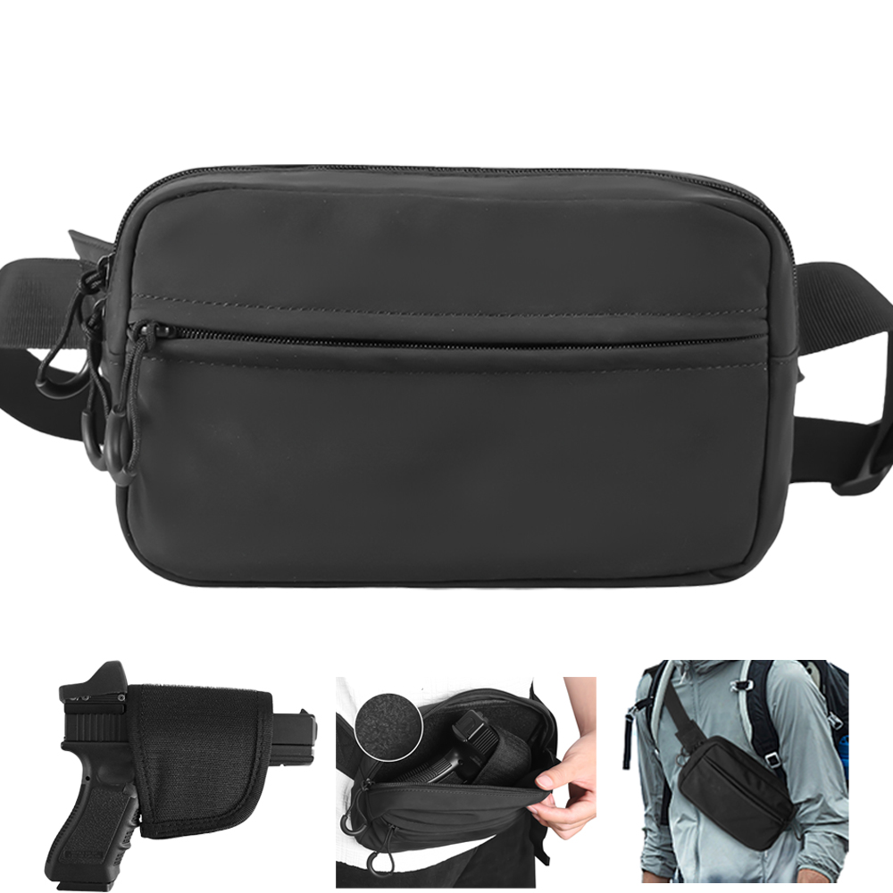 Edc Concealed Carry Fanny Pack - タクティカルクロスボディバッグ ピストルウエストパック 隠し銃キャリーホルスター EDCファニーパック ジッパーベルト付き スポーツ旅行仕事用