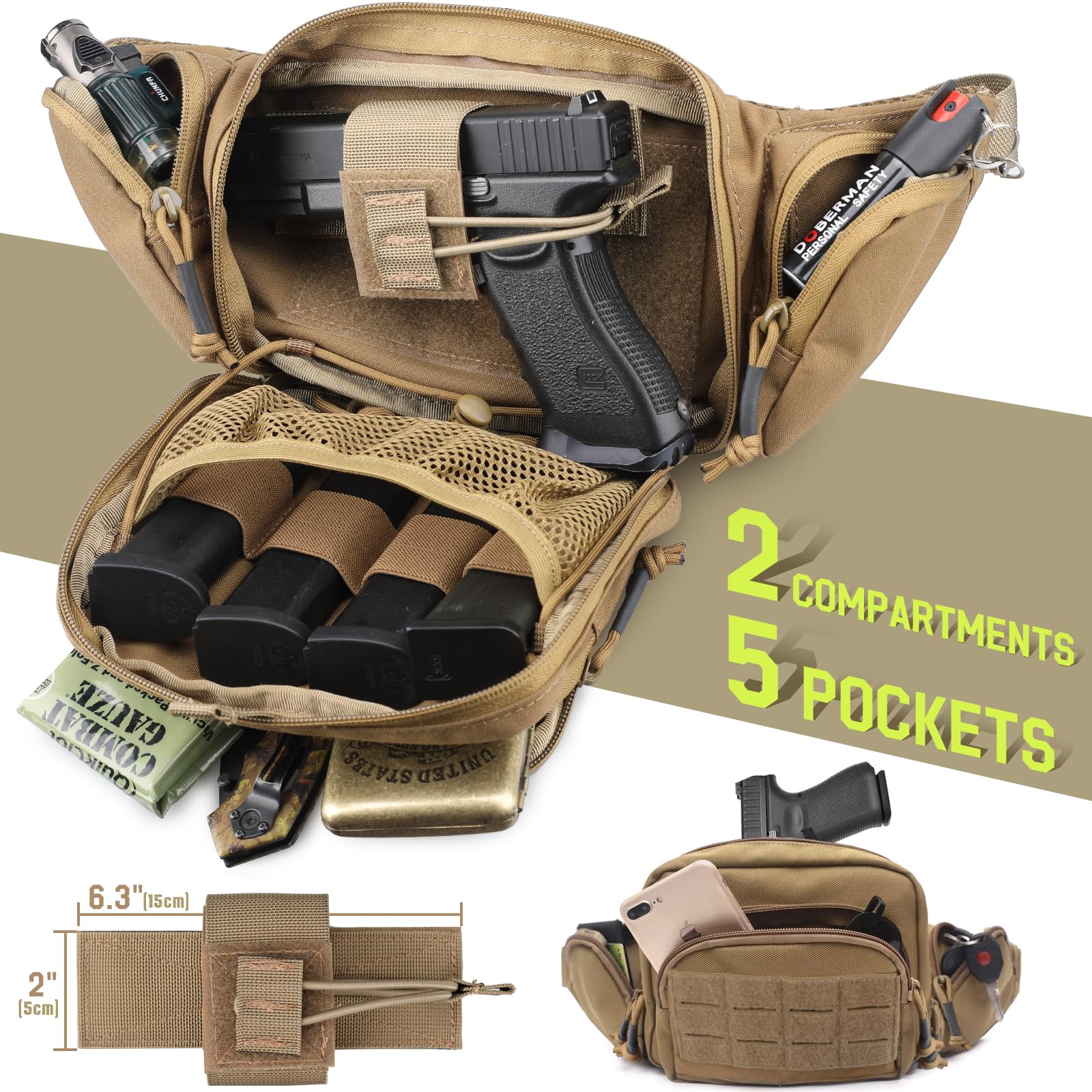 戦術的な隠蔽携帯用ファニーパックピストルポーチ、ユニバーサル - Edc Concealed Carry Fanny Pack のレビューと価格