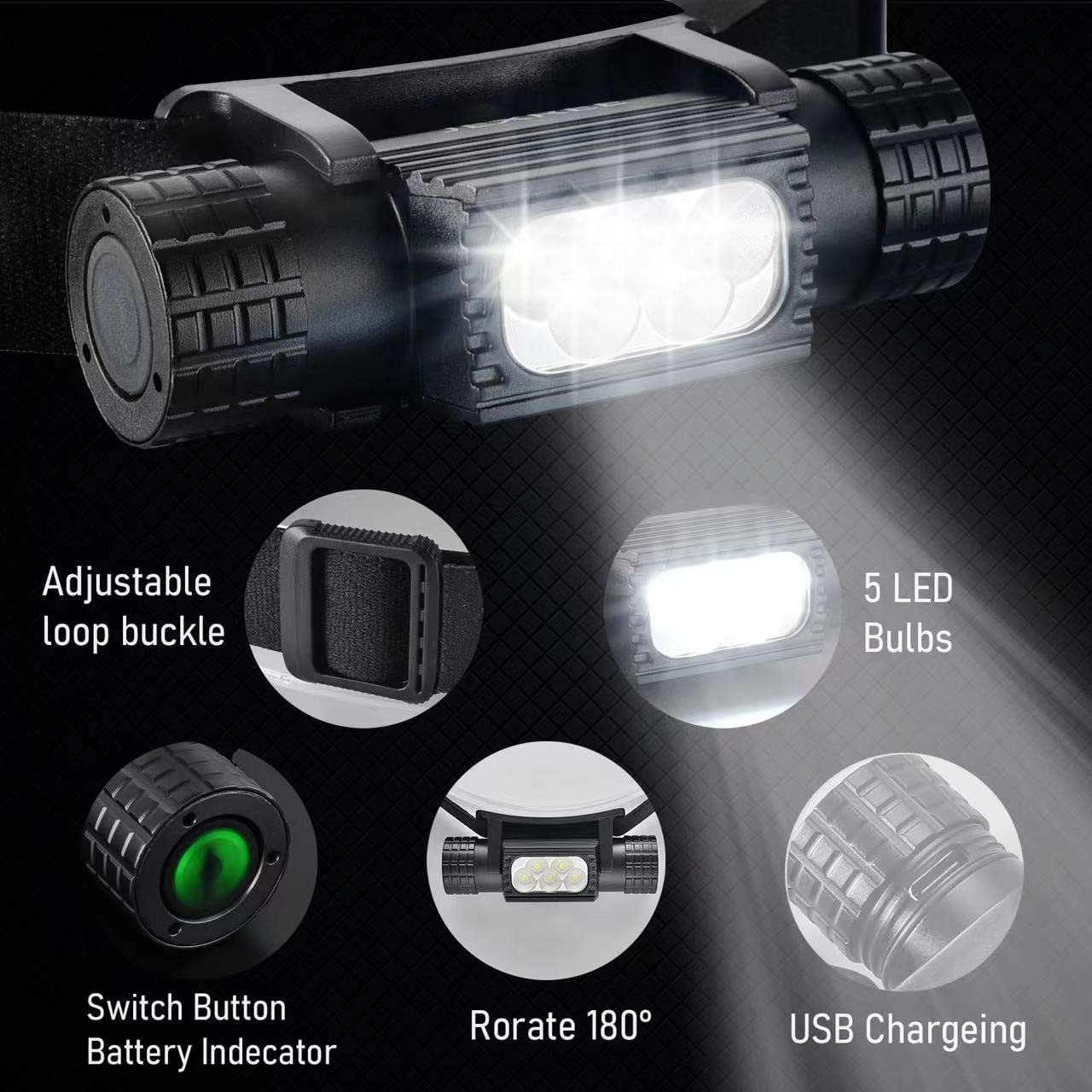 ポータブル充電式LEDヘッドランプ,18650バッテリー,高 - Edc Day Carry のレビューと価格